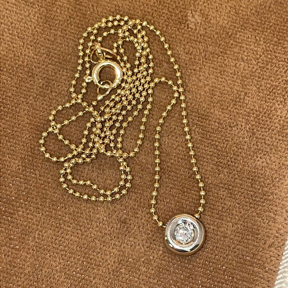 Genuine 14k yellow gold chain with white gold floating bezel diamond necklace